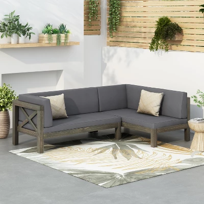 Christopher Knight Home Lyra Outdoor Acacia Wood 4 Seater 88.5" Sectional Sofa With Cushions 9 Christopher Knight Home Lyra Outdoor Acacia Wood 4 Seater 88.5" Sectional Sofa With Cushions - Image 9