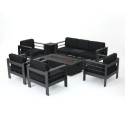 Christopher Knight Home Cape Coral Outdoor Aluminum 7 Seater Sofa Chat Set With Fire Pit