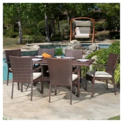 Thompson 7pc Wicker Patio Dining Set With Cushions - Brown - Christopher Knight Home: Weather-Resistant, 6 Arm Chairs, Galvanized Steel Hardware -FurniVerse Store GUEST f512609e f5bf 4fe3 a8af 82a6ed65ead8