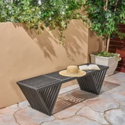 Christopher Knight Home Esme 63" Outdoor Acacia Wood Bench With Geometric Base Design