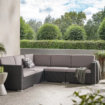 Christopher Knight Home Santa Rosa Outdoor Wicker 5 Seater V-Shaped Sectional Sofa Set With Cushions 11 Christopher Knight Home Santa Rosa Outdoor Wicker 5 Seater V-Shaped Sectional Sofa Set With Cushions - Image 11