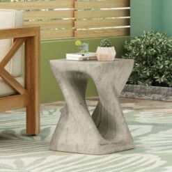 Twisted Spiral Patio End Tables, MGO Accent Table, Wood-Look Outdoor End Table For Patio Or Indoor Use, Outdoor Side Table -Christopher Knight Home -FurniVerse Store GUEST f66b7bae 928d 4886 8193 e41274633014