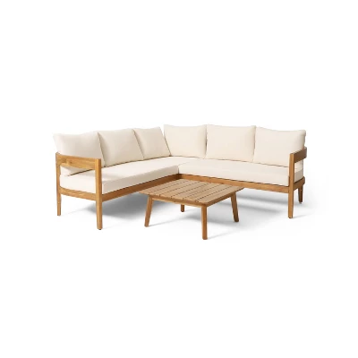 Christopher Knight Home 4pc Brooklyn Teak Outdoor Sectional Chat Set With Cushions Beige 18 Christopher Knight Home 4pc Brooklyn Teak Outdoor Sectional Chat Set With Cushions Beige - Image 18