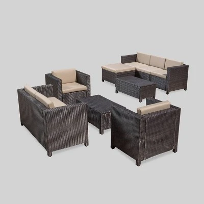 Puerta 9 Piece Wicker Seating Set -Brown/Beige - Christopher Knight Home 1 Puerta 9 Piece Wicker Seating Set -Brown/Beige - Christopher Knight Home