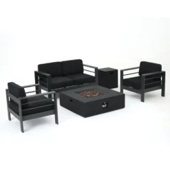 Christopher Knight Home Cape Coral Outdoor Aluminum 4 Seater Chat Set With Fire Pit -FurniVerse Store GUEST f91d9380 cae4 4239 8a52 169292230056
