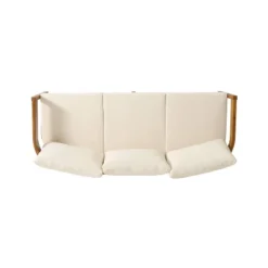 Brooklyn Outdoor Acacia Wood 3 Seat Sofa With Cushions Teak/Beige - Christopher Knight Home: Weather-Resistant Patio Furniture -FurniVerse Store GUEST f99e0edd 54f6 4912 a4c7 bdf50dbe90fc