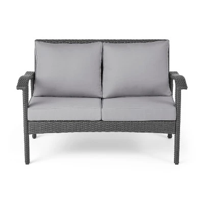 Christopher Knight Home Honolulu 48" Outdoor Wicker Loveseat With Cushions, Gray/Light Gray 9 Christopher Knight Home Honolulu 48" Outdoor Wicker Loveseat With Cushions, Gray/Light Gray - Image 9