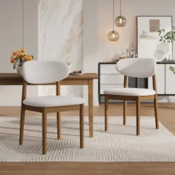 Christopher Knight Home Bulwarth Mid-Century Modern Rubberwood Upholstered Dining Chair With Curved Back (Set Of 2) -FurniVerse Store GUEST fa3ba3f0 17da 4f61 83db 724857485162