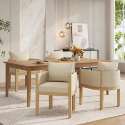 Christopher Knight Home Keera Modern Rubberwood Linen Upholstered Armchairs (Set Of 4) -FurniVerse Store GUEST fb3fc5ff 8b07 40cc 850e 08a23f8e604d