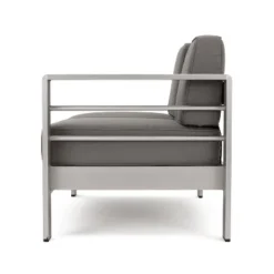 Christopher Knight Home Cape Coral Outdoor Aluminum 5 Seater Sectional Sofa Set With Ottoman, Silver/Khaki -FurniVerse Store GUEST fbe7a461 4c17 4c98 9051 156d3953d4c0