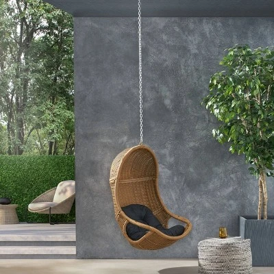 Orville Indoor/Outdoor Wicker Hanging Chair With 8' Chain - Light Brown/Dark Gray - Christopher Knight Home 1 Orville Indoor/Outdoor Wicker Hanging Chair With 8' Chain - Light Brown/Dark Gray - Christopher Knight Home