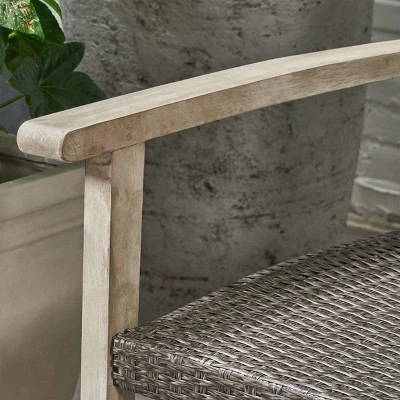 Christopher Knight Home Sewell Outdoor 85" Acacia Wood And Wicker 3 Seater Sofa 5 Christopher Knight Home Sewell Outdoor 85" Acacia Wood And Wicker 3 Seater Sofa - Image 5