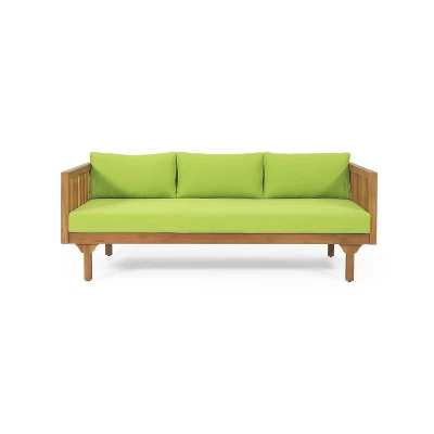 Claremont Outdoor 3 Seater Acacia Wood Daybed With Cushions Teak/Green - Christopher Knight Home: UV-Resistant, Water-Repellent Patio Sofa 8 Claremont Outdoor 3 Seater Acacia Wood Daybed With Cushions Teak/Green - Christopher Knight Home: UV-Resistant, Water-Repellent Patio Sofa - Image 8