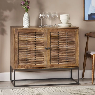 Punjab Handcrafted Boho Mango Wood 2 Door Sideboard French Gray/Antique Bronze - Christopher Knight Home 1 Punjab Handcrafted Boho Mango Wood 2 Door Sideboard French Gray/Antique Bronze - Christopher Knight Home