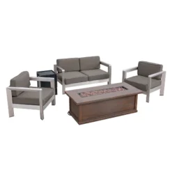 Christopher Knight Home Albion Outdoor Aluminum 4 Seater Chat Set With Fire Pit -FurniVerse Store GUEST fff33048 d63a 46f3 bd1d caaf00f37116